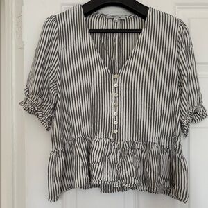 Madewell Black and White Ruffled Peplum Blouse